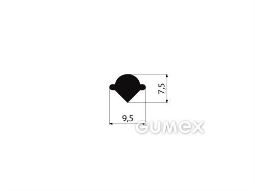 Gumový klínok do profilov do okien dopravných prostredkov, 7,5x9,5mm, 80°ShA, EPDM, -40°C/+100°C, čierny